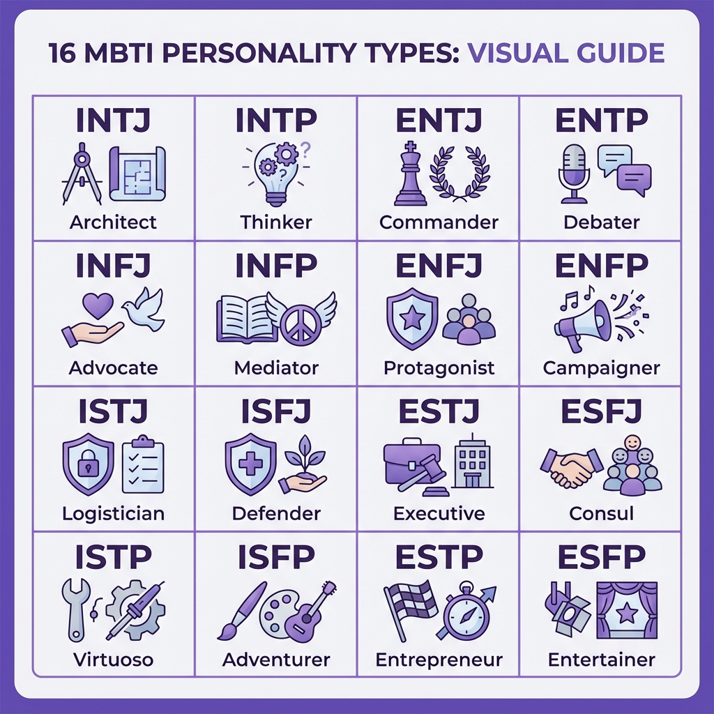 16 MBTI Personality Types Grid